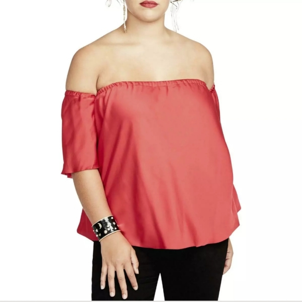 NWT Rachel Roy Red Silky Off Shoulder Top SZ 3X - Picture 1 of 3
